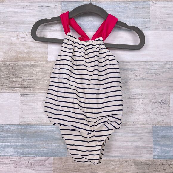 Baby GAP Striped One Piece Swimsuit Blue Ivory Pink Baby Girls 0-6M 0-6 Month - Picture 1 of 3